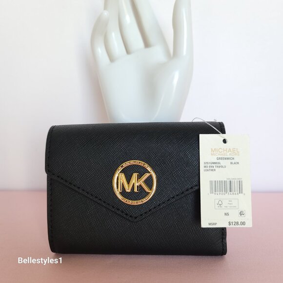 MICHAEL KORS Greenwich Medium Envelope Trifold Saffiano Leather Wallet- Black ⭐ - Picture 16 of 16